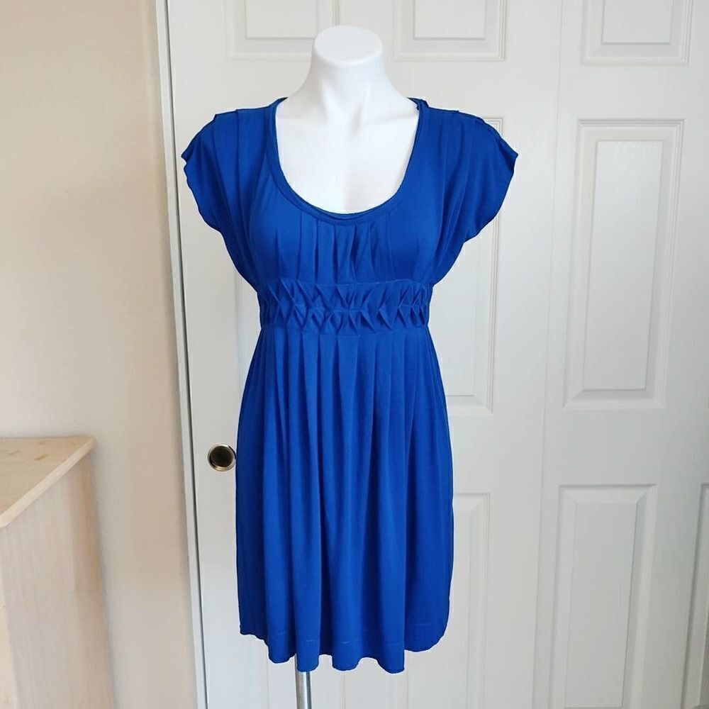 Max Studio blue stretch pleated mini dress XS